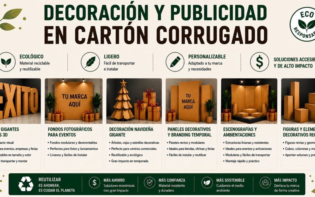 Decoración y publicidad en cartón corrugado para eventos y negocios