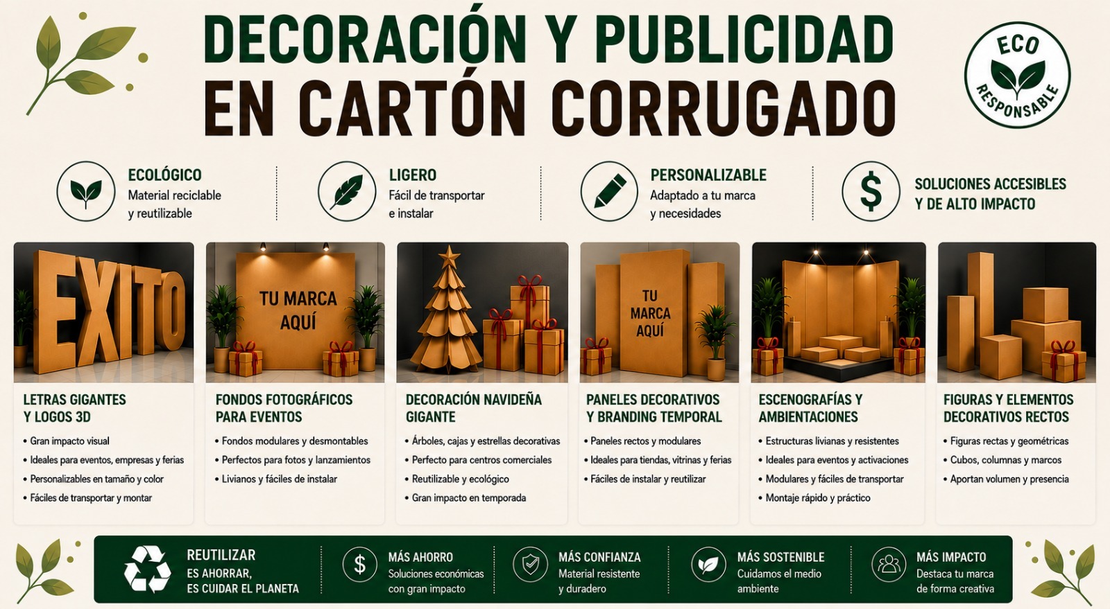 Decoración y publicidad en cartón corrugado para eventos y negocios